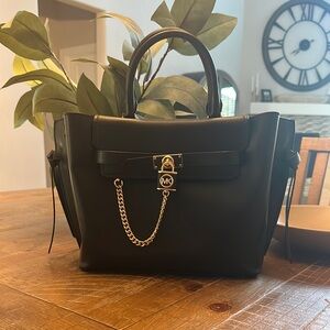 Michael Kors Black Satchel with Gold Chain Accent